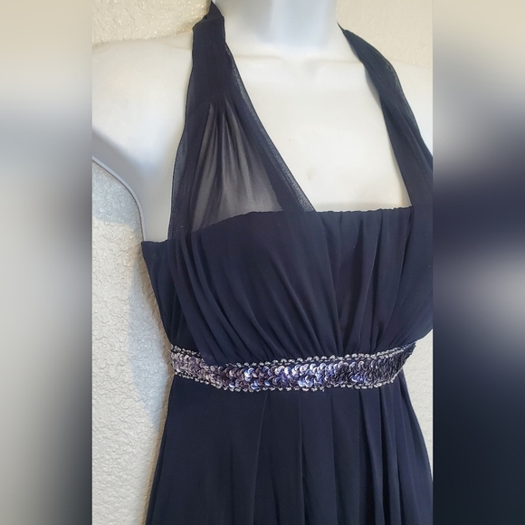 💚5/$25 Sweet Storm Dark Blue Retro Vintage Sequin Halter Cocktail Dress Medium - Picture 3 of 9
